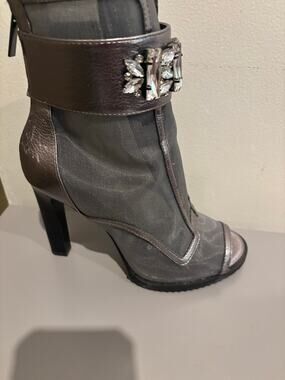 Karl Lagerfeld Paris Blayze Mesh Peep Toe Crystal Booties Gunmetal Sz 7.5